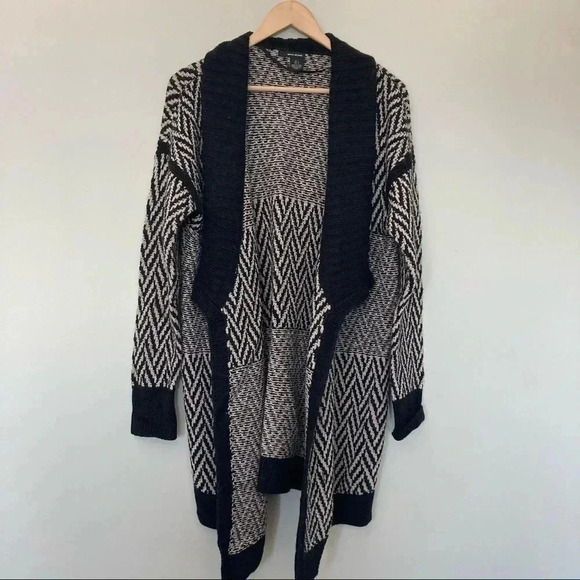 DKNY  black off white wool alpaca blend open cardigan - Picture 1 of 7